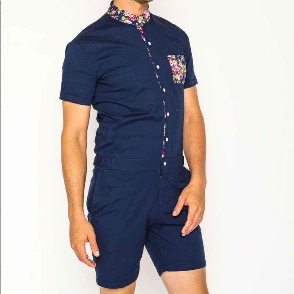 Romper Jack Navy Blue Floral Shorts Romper Small